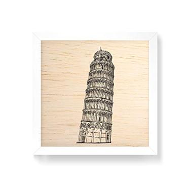 Imagem de Arte Maníacos Quadro decorativo com moldura caixa branca em Madeira - Torre de Pisa Linhas - 30x30cm