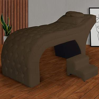 Imagem de Kit Maca e Escada Para Massagem e Estética Suede Marrom - LM DECOR