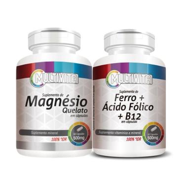 Imagem de Ferro +  Metilcobalamina Vitamina B12 500mg 60 Caps + Quelato 60 Caps 500mg-Unissex