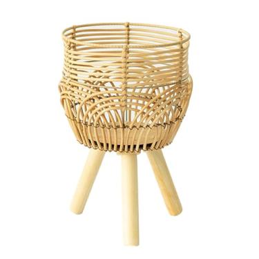 Imagem de ＫＬＫＣＭＳ Cesta tecida para plantas com pernas, vaso de flores, pernas de madeira, cesta decorativa, plantador para bar, café, decorações de apartamento, S