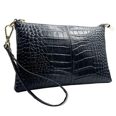 Imagem de Beurlike Bolsa clutch de couro para mulheres pequenas bolsas transversais para telefone, Crocodilo preto
