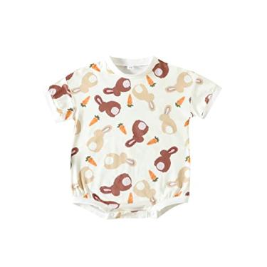 Imagem de Macaquinho de manga curta para bebês recém-nascidos, meninas, meninos, estampado, primavera, verão, coelhinho da páscoa, roupas de bebê, Branco, 0-6 Months