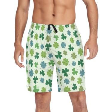 Imagem de CHIFIGNO Shorts de pijama masculino, shorts de pijama para dormir, calça de pijama divertida com bolsos e cordão, Trevo verde e azul, P