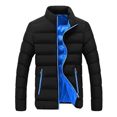 Imagem de Jaquetas de inverno masculinas acolchoadas com zíper e gola alta, casaco quente grosso com bolhas, jaqueta casual, 01#azul, GG