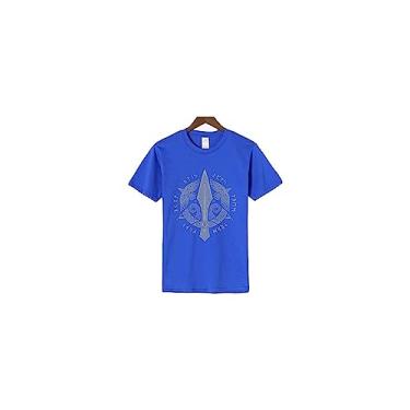 Imagem de Viking Masculino Impresso Camiseta 100% Algodão Summer Classic Camisa Rua Casual Manga Curta (Color : Blue T -shirt, Size : Medium)