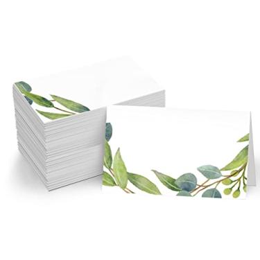 Imagem de 110 peças de cartões de barraca, pequenos cartões de lugar com design de planta elegante, cartões de assento delicados, cartões de nome em branco, cartões de acompanhantes para casamento, mesa,