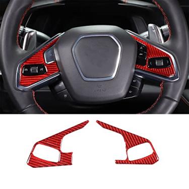 Imagem de Adesivos de fibra de carbono com acabamento de capa de volante de carro acessórios interiores para Chevrolet Corvette C8 Z06 2020 2021 2022 2023 (fibra de carbono vermelha B)