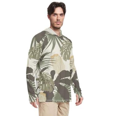 Imagem de Moletom masculino com capuz proteção solar manga longa floral bege camiseta masculina FPS 50+ com capuz Rashguard para homens, Bege floral moderno, M