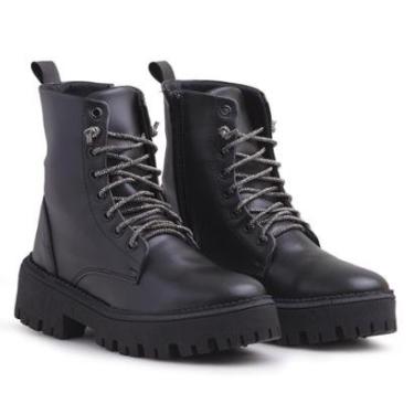 Imagem de Bota Blogueira Coturno Cadarço com Brilho Tratorado Feminina-Feminino