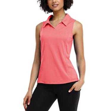 Imagem de COOrun Camiseta polo feminina de golfe sem mangas, secagem rápida, leve, gola V com gola, rosa, PP