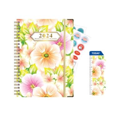 Imagem de Agenda 2024, AgePlace Daily Planner Janeiro - dezembro, 17 cm x 22 cm, Caderno Planejador Semanal e Mensal para Gerenciamento de Tempo, Planejador Estudantil, Planejador Acadêmico, Planejador de Ensino Médio, Homens e Mulheres, Caderno Planejador Espiral com Adesivos (Flor de pêssego)