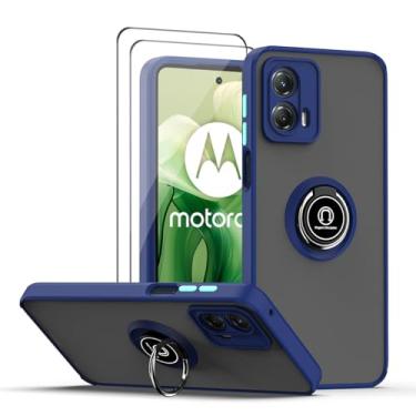 Imagem de QUIETIP Capa compatível com Motorola Moto G24 e Moto G04 com protetor de tela, TPU + PC rígido à prova de choque, anel magnético para carro, capa de suporte, azul