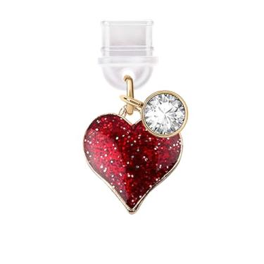 Imagem de ELISE & FONDA TP257 Tipo-C porta de carregamento USB plugue antipoeira Little Love Heart pingente de celular para telefones Samsung/Huawei/OnePlus/Xiaomi/oppo Android (vermelho), approx. 1.5 cm (L) x
