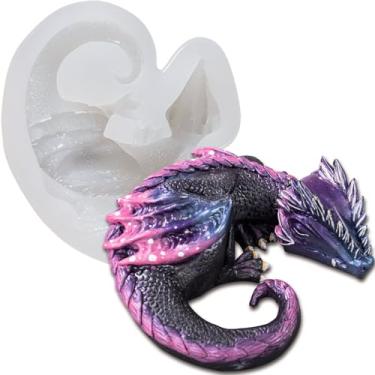 Imagem de FUNSHOWCASE Molde de silicone de resina epóxi Fire Dragon Asleep para decoração de bolo de fondant, concreto, cimento, argila de polímero, cerca de 10 cm