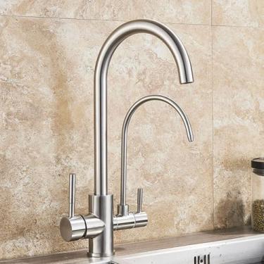 Imagem de Torneira purificada Kithcen dourada/preta/cromada, torneira retrátil com filtro de água, misturador de água quente e fria de 2/3 vias, guindaste para pia, cozinha e bebidas, níquel C
