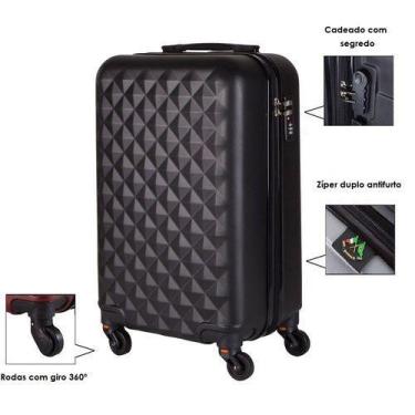 Imagem de Mala de bordo padrão anac para viagem 10kgs diamond - Ultra Leve, Pret