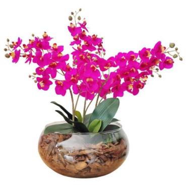Imagem de Arranjo Orquídeas Artificial Fúcsia Com Vaso De Vidro Grande - La Caza