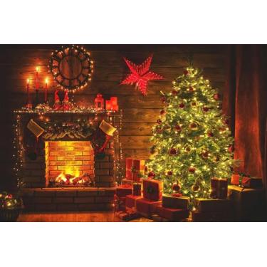 Imagem de Painel de Lona Natal Lareira e Árvore - Fabrika de Festa, 100x070cm