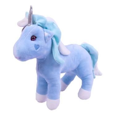 Imagem de Unicórnio De Pelúcia Pequeno 30cm Azul Antialérgico - FOFUXOS DE PELÚC