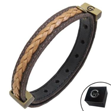 Imagem de Pulseira de Couro Marrom Minimalista SENSAÇÃO Trançada com Fecho Strap
