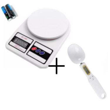 Imagem de Kit Balança Cozinha e Colher Dosadora 500g + Pilhas Com Medidor Lcd Fi
