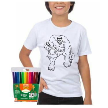 Imagem de Camiseta infantil menino colorir super herói canetinhas - Dogs, Branco
