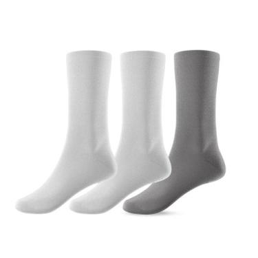 Imagem de Kit 3 Pares de Meias Cano Alto 36 ao 46 Unissex - Life, Branco, Cinza,