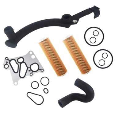 Imagem de Filtro de óleo e vedação da junta do refrigerador de óleo, mangueira de arrefecimento e tubo de água de arrefecimento compatível com C250 SLK250 1.8L 2012-2015 kit de caixa de filtro de refrigerador