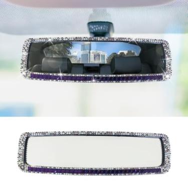 Imagem de Espelho retrovisor de carro brilhante, espelho retrovisor de carro de strass de clipe com diamantes de cristal, espelho retrovisor interno de vidro HD, acessórios de decoração de carro para mulheres,