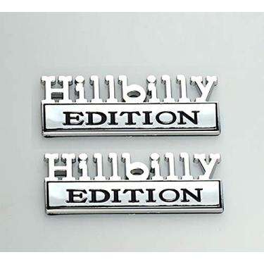 Imagem de Conjunto de 2 peças HILLBILLY EDITION EMBLEMA 3D Placa de identificação carro caminhão SUV compatível com 150-350 Chevy Silverado 1500 2500 Chevrolet C10 C15 (preto cromado)