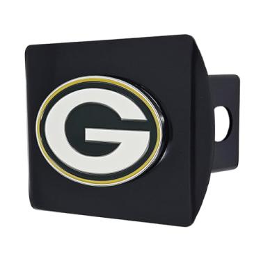 Imagem de FANMATS - Capa de engate de metal NFL Green Bay Packers 22562, preta, capa quadrada tipo III de 5 cm