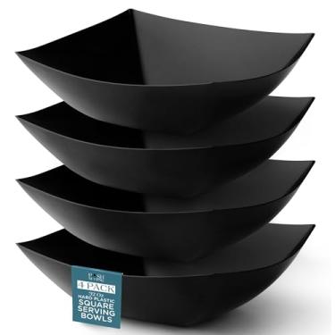 Imagem de Posh Setting - Tigelas de plástico preto (946 ml - embalagem com 4) quadradas, descartáveis, tigelas de salada e frutas para mesa de festa, recipientes de doces para buffet de doces