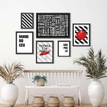 Imagem de Kit Composição 6 Quadros Decorativos São Paulo Frases - com vidro - Qu