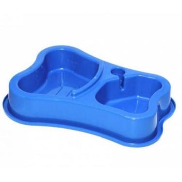 Imagem de Comedouro duplo osso 460x300ml -classica - azul escuro - pet toys