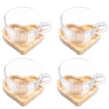 Imagem de Conjunto De 4 Xícaras Chá Com Pires Madeira 220ml - Carmisini