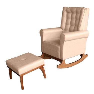 Imagem de Poltrona De Amamentação Com Balanço E Puff Paris Linho Bege - Ideal - 