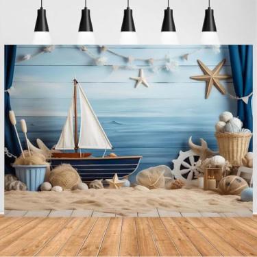 Imagem de Tema de leme náutico, fundo de aniversário de bebê, veleiro, oceano, praia, pirata, festa, pano de fundo, barco, veleiro, barco, tábua, madeira, bandeira, retrato infantil, 1,8 x 1,2 m
