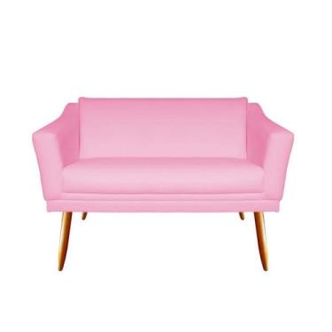 Imagem de Namoradeira Decorativa Agatha Suede Rosa Bebê 2 Lugares Pés Madeira Ms