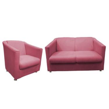 Imagem de Kit Namoradeira + 1 Poltrona Decorativa Biane Suede Rosa Pés Cromado M