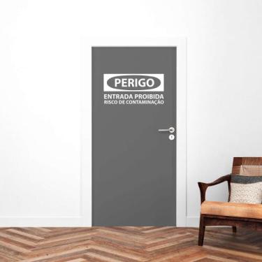 Imagem de Adesivo de Porta Perigo Entrada Proibida Risco Contaminação Farmácia L