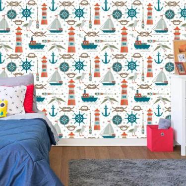 Imagem de Papel de Parede Adesivo Farol Barco Âncora - Kanto Store