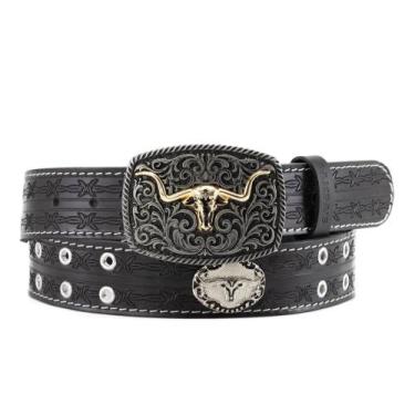 Imagem de Cinto Couro Country Rodeio com Detalhes Fivela Artesanal Masculino Fem