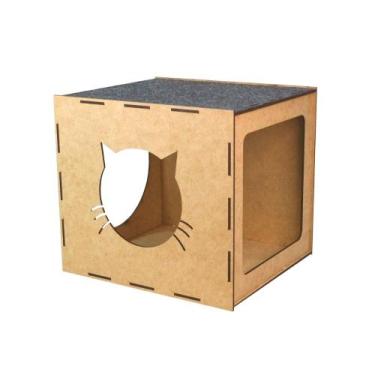 Imagem de Nicho Para Gato Casinha MDF Cru Carpete Arranhador - BOX FAN