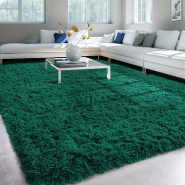 Imagem de OHWPEAT Tapetes felpudos macios para sala de estar, verde-escuro, 15 x 23, tapetes macios de pelúcia para quarto de meninas, meninos, crianças, tapetes felpudos para quarto, tapete felpudo extragrande