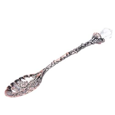 Imagem de wjq&linyuzi Crystal Head Spoon Dining Bar Mini Coffee Spoon Flatware Dessert Tea Spoon Vintage Royal Style Alloy CarvedKitchen Accessories (ancient jujube red),12*2*1CM(wjq&linyuzi)