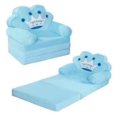 Imagem de Espreguiçadeira dobrável para meninas, sofá infantil dobrável para 1 ano de idade, sofá de bebê, cadeira dobrável para quarto, sofá azul para crianças pequenas