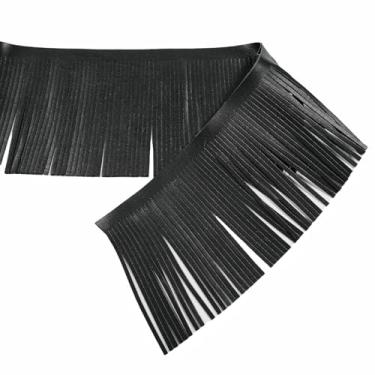 Imagem de Acabamento de franja de couro PU de 3 metros, acabamento de franja de couro sintético de 10 cm para abajur, bolsa de sombra, costura, vestido, artesanato, decoração de saia (preto)