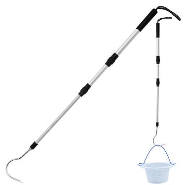 Imagem de Feoang Alça de cesta de escumadeira dobrável, ferramenta de gancho de escumadeira de piscina de 101 cm de liga de alumínio para tampa de escumadeira gancho de elevação para escumadeira de piscina com