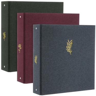 Imagem de Ctosree Fichário A4 com 3 anéis estéticos de tecido de linho de 2,5 cm com bolso grande de linho, fichário de casamento feminino para escritório (cor escura, 8,5 x 11, 5 cm, vintage)