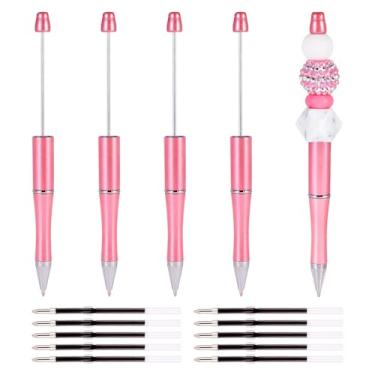 Imagem de KISSITTY 5 canetas esferográficas DIY com contas de plástico a granel com contas de tinta fofas com refis de caneta para estudantes, professores, formatura, presentes de Natal, decoração, material de